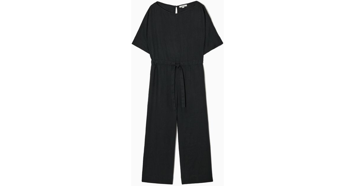 COS Drawstring-waist Linen Jumpsuit in Black | Lyst