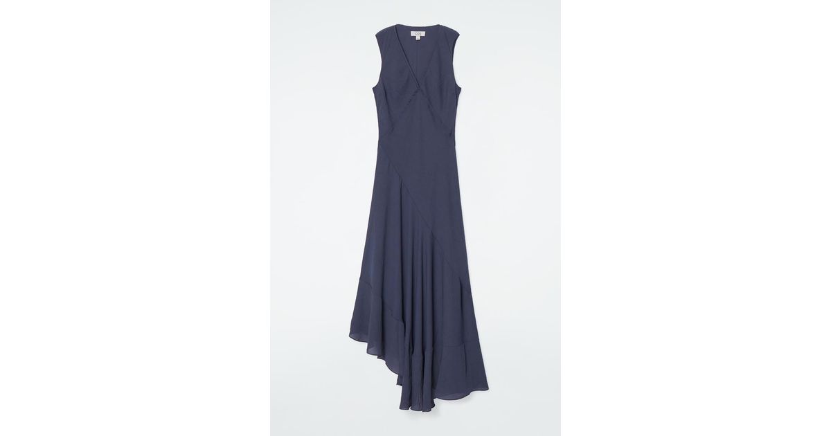 COS Floaty Asymmetric Midi Dress in Blue | Lyst UK