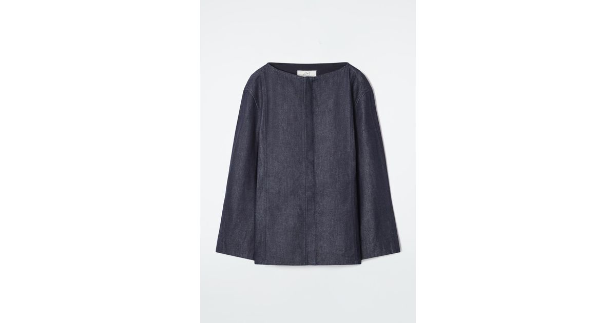 COS The Straight-Neck Raw Denim Shirt in Blue | Lyst UK