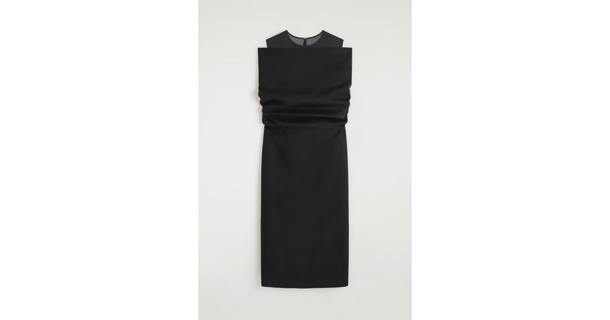 cos off-the-shoulder wool-silk dress OFF-THE-SHOULDER WOOL-SILK DRESS - CARBON