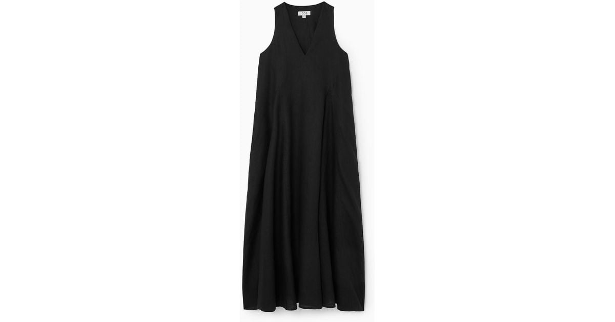 COS Voluminous V-neck Maxi Dress in Black | Lyst UK
