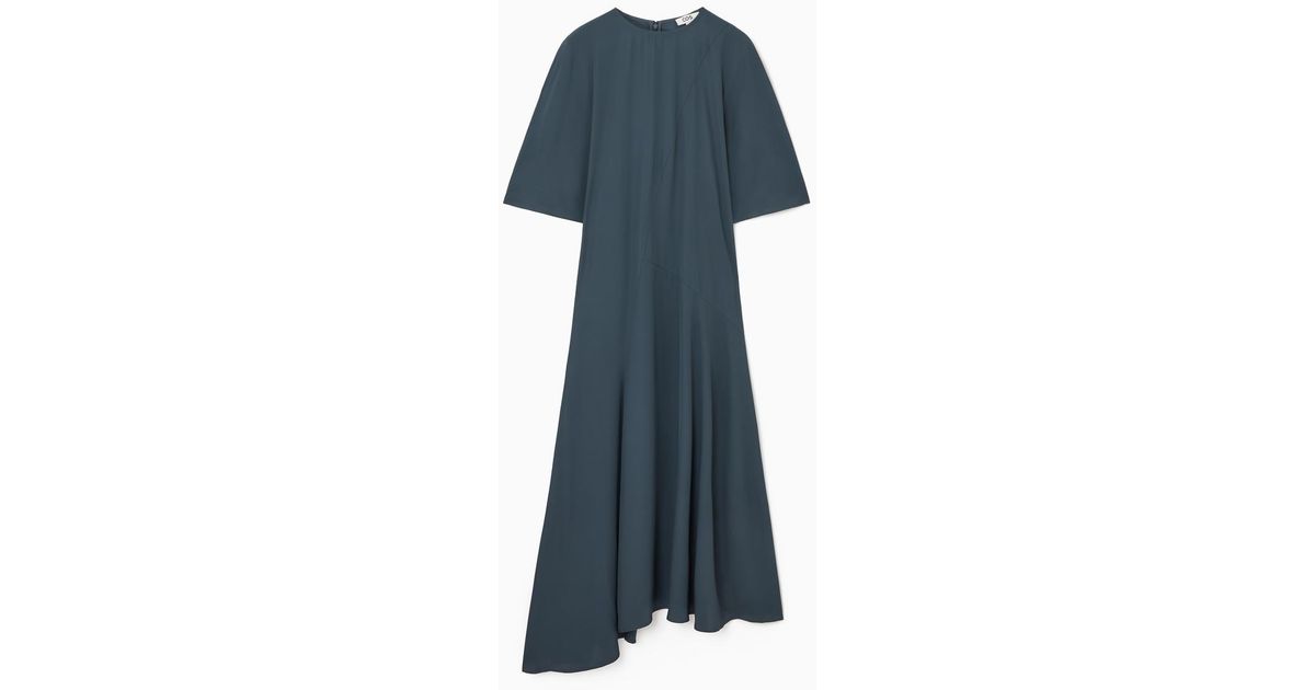 asymmetric draped midi dress cos DRAPED ASYMMETRIC MIDI DRESS - BLACK