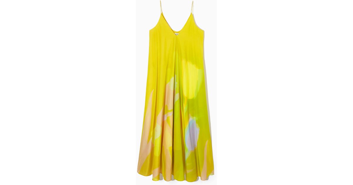 cos yellow silk dress PLEATED COTTON-LINEN MAXI DRESS - YELLOW
