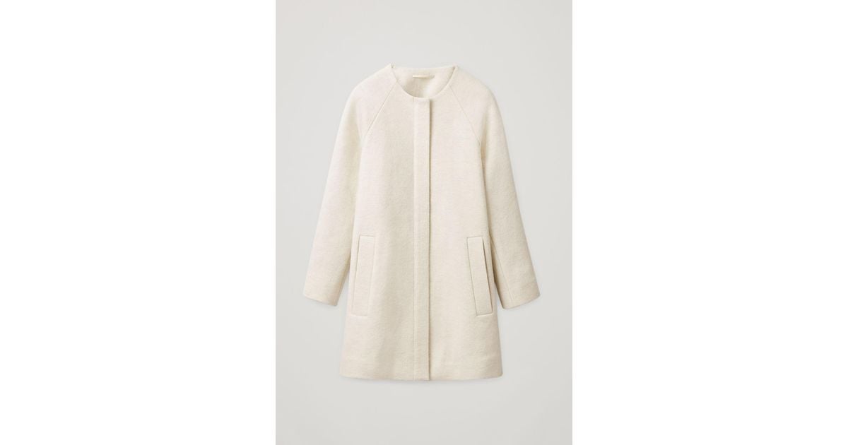 COS Collarless A-line Wool Coat in White | Lyst