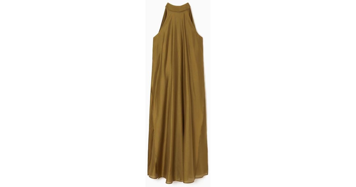 COS Halterneck A-line Maxi Dress in Natural | Lyst UK