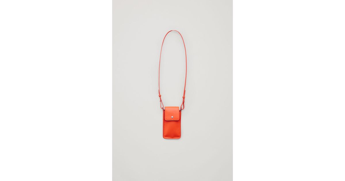 COS Leather Phone Pouch With Strap in Orange Lyst
