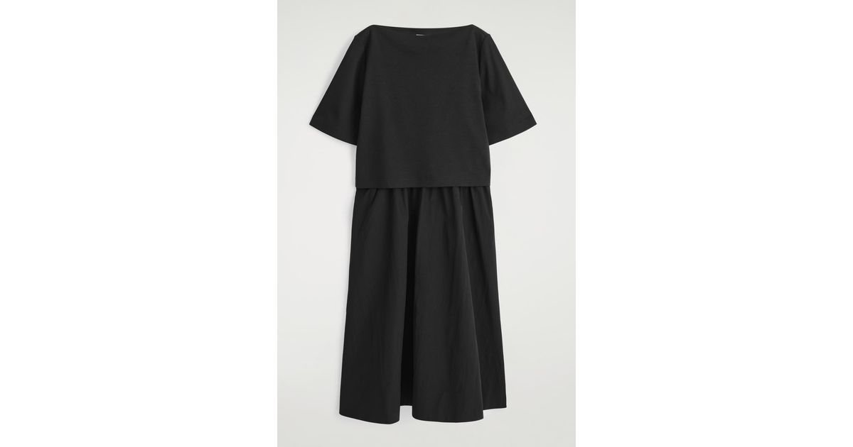 COS Layered Boat-Neck Midi Dress in Black | Lyst