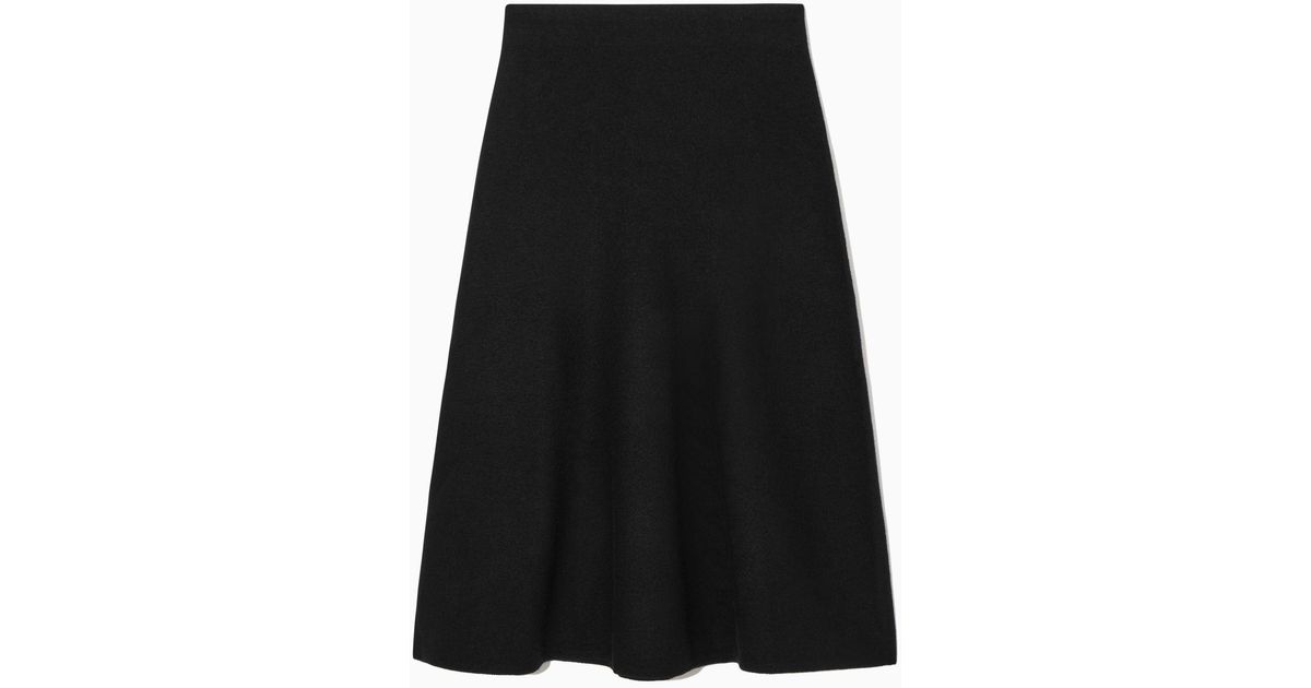 COS Flared Merino Wool Midi Skirt in Black | Lyst