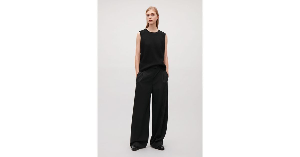 COS Wide-leg Wool Trousers in Black | Lyst