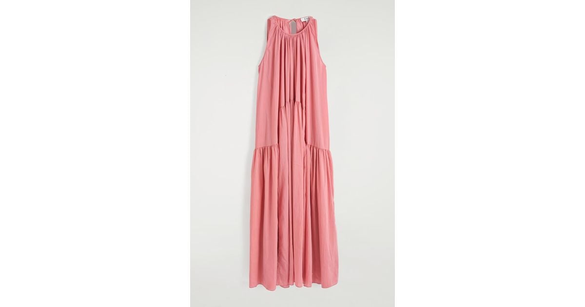 COS Gathered Halterneck Maxi Dress in Pink | Lyst