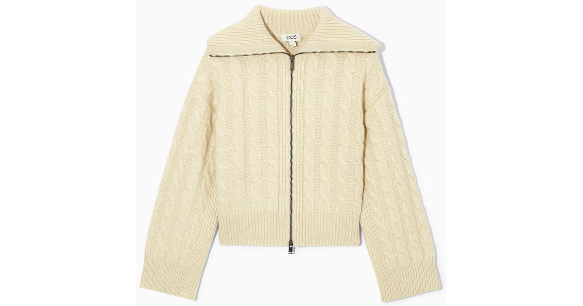 cos-White-Cable-knit-Wool-Zip- cos-White-Cable-knit-Wool-Zip-
