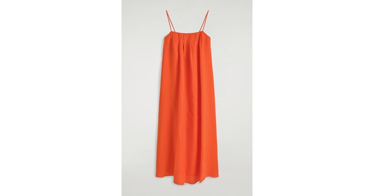 COS Pleated Linen Maxi Dress in Orange | Lyst