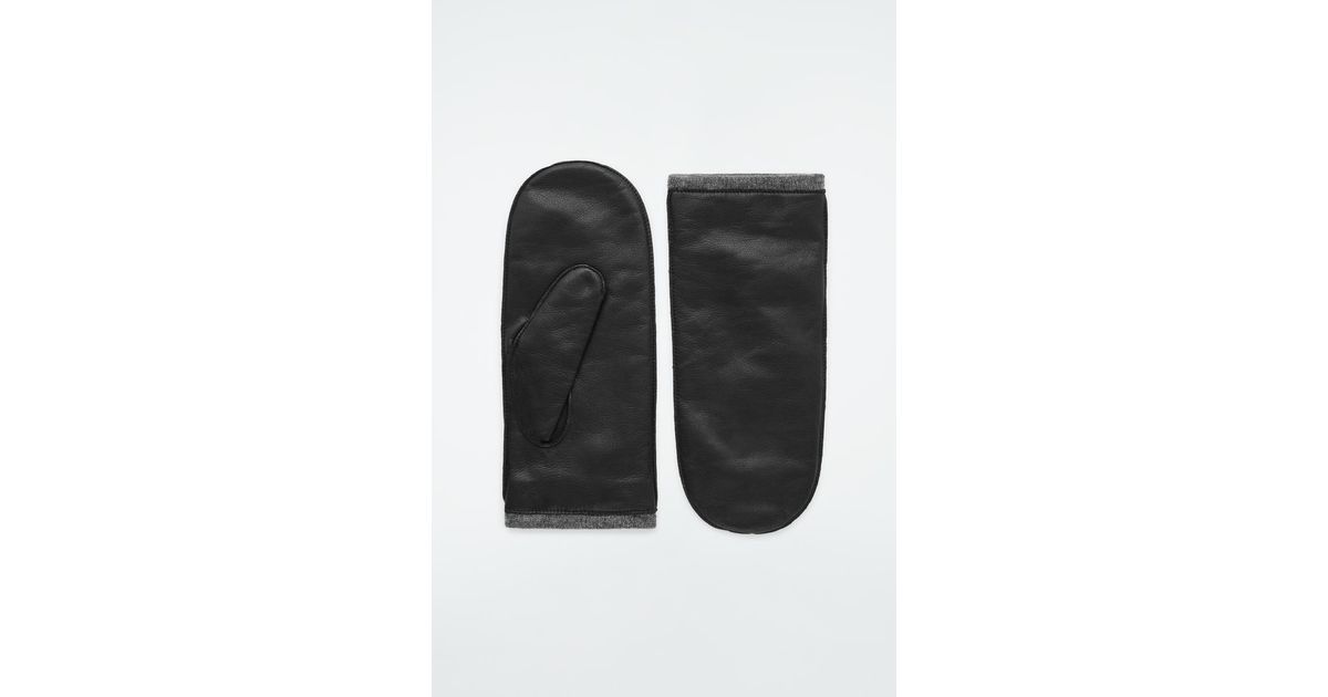 Cos Mittens COS Cashmere-lined Leather Mittens in Black | Lyst UK