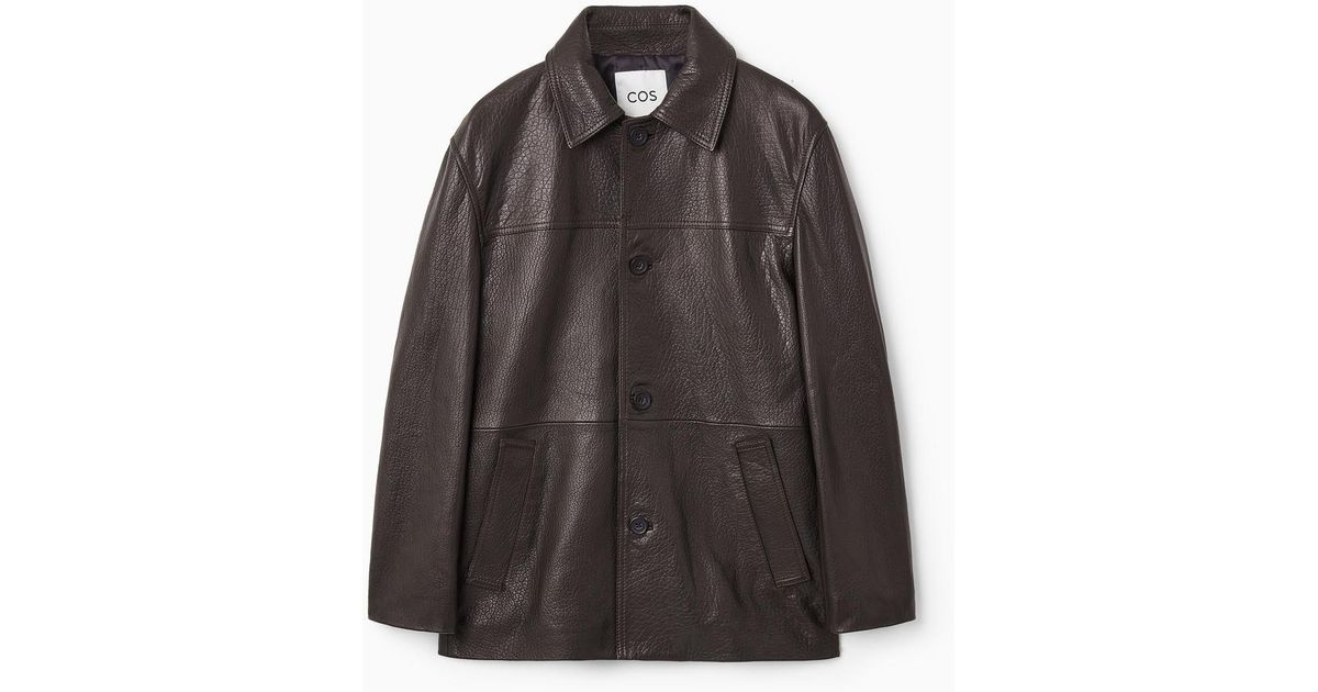 COS Collared Grained-leather Jacket in Black for Men | Lyst UK