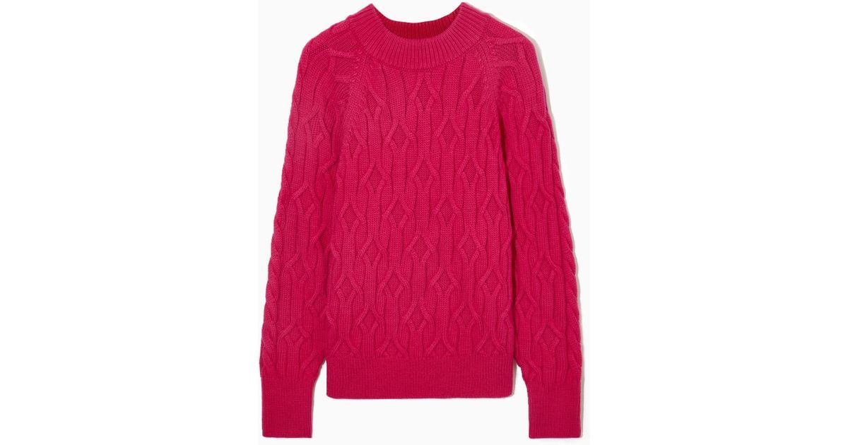 COS Cableknit Woolblend Sweater in Pink Lyst
