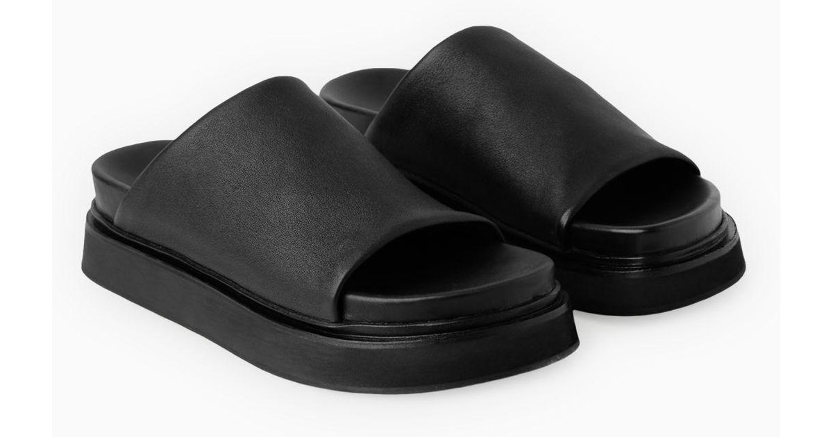 COS Leather Platform Slides in Black Lyst