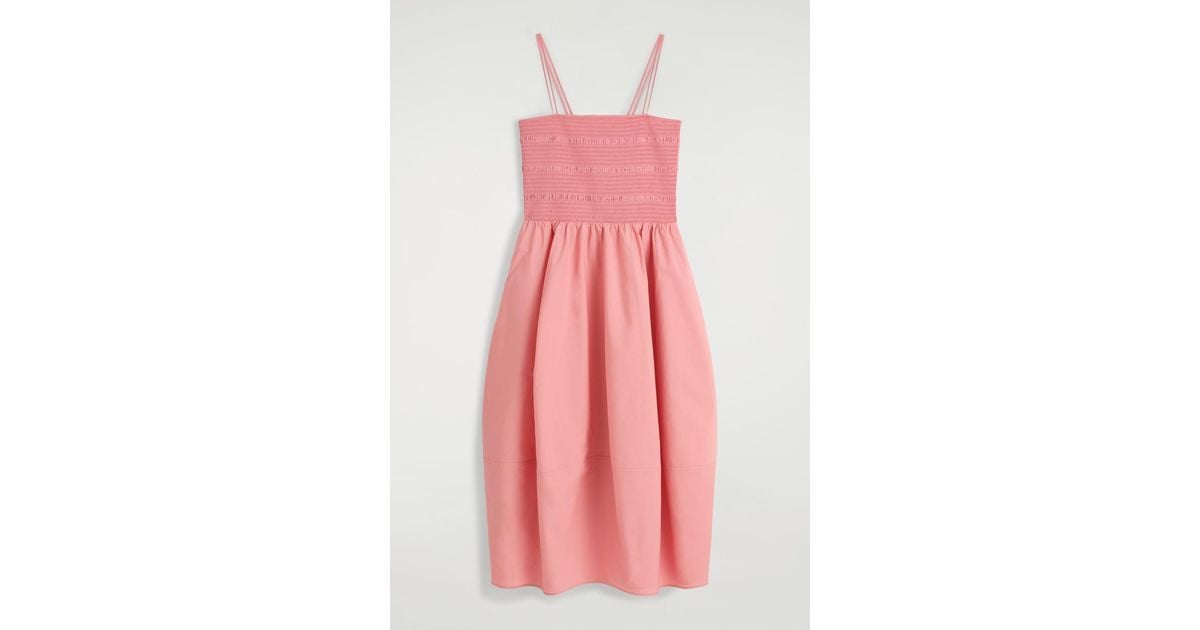COS Smocked Midi Dress in Pink | Lyst