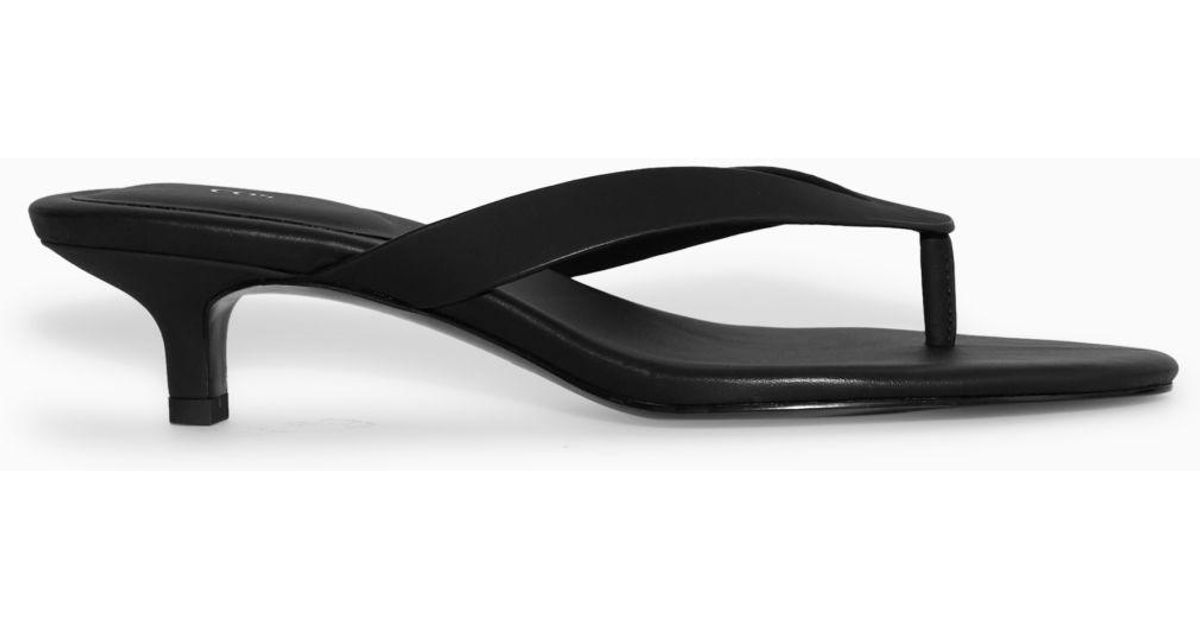 COS Leather Thong Heeled Sandals in Black Lyst