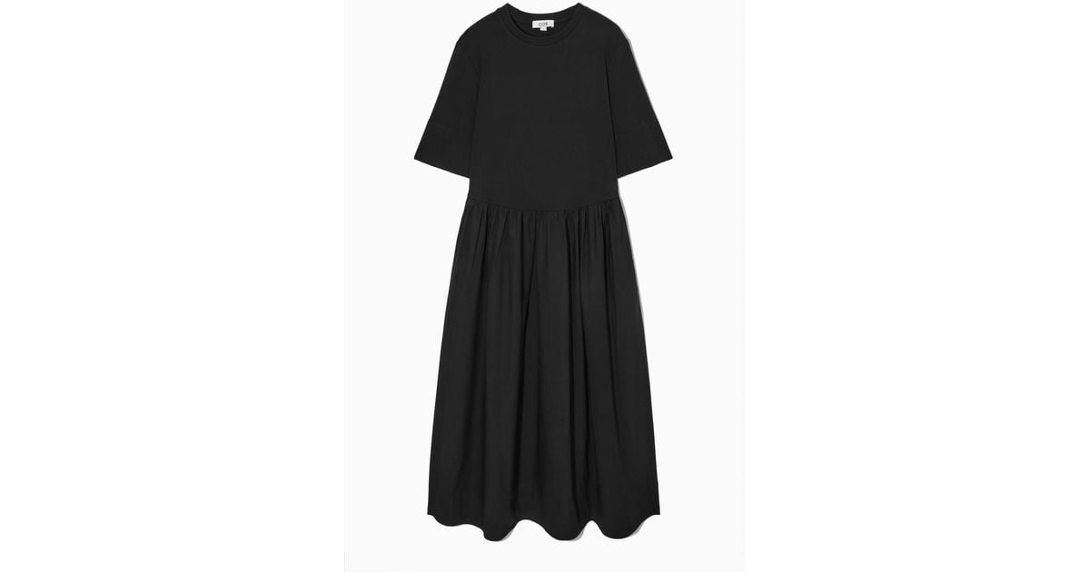 COS Contrast-panel Midi T-shirt Dress in Black | Lyst