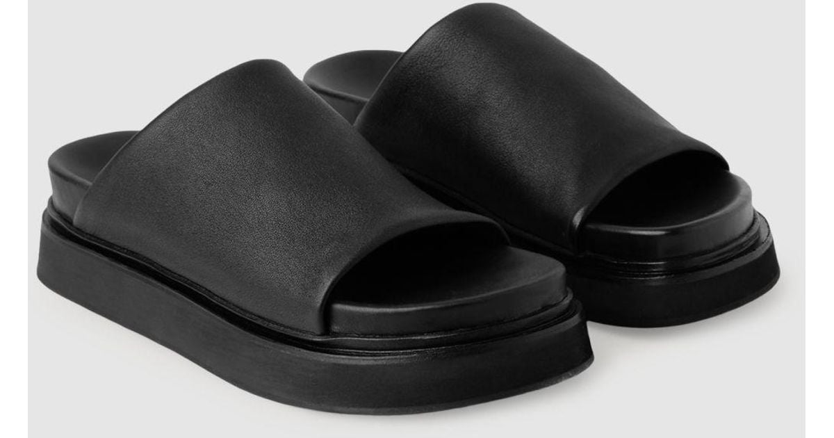COS Leather Platform Sliders in Black | Lyst