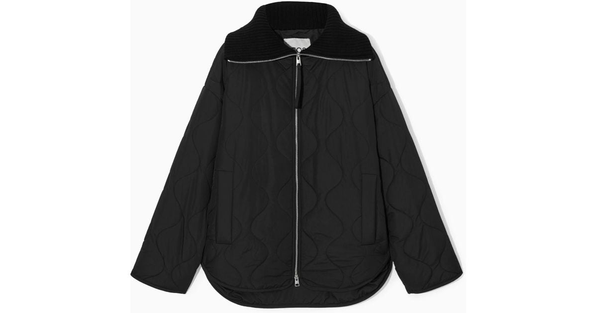 【COS】◆RIBBED COLLAR QUILTED COAT - BLACK◆1260533001◆ RIBBED-COLLAR QUILTED COAT - BLACK | COS
