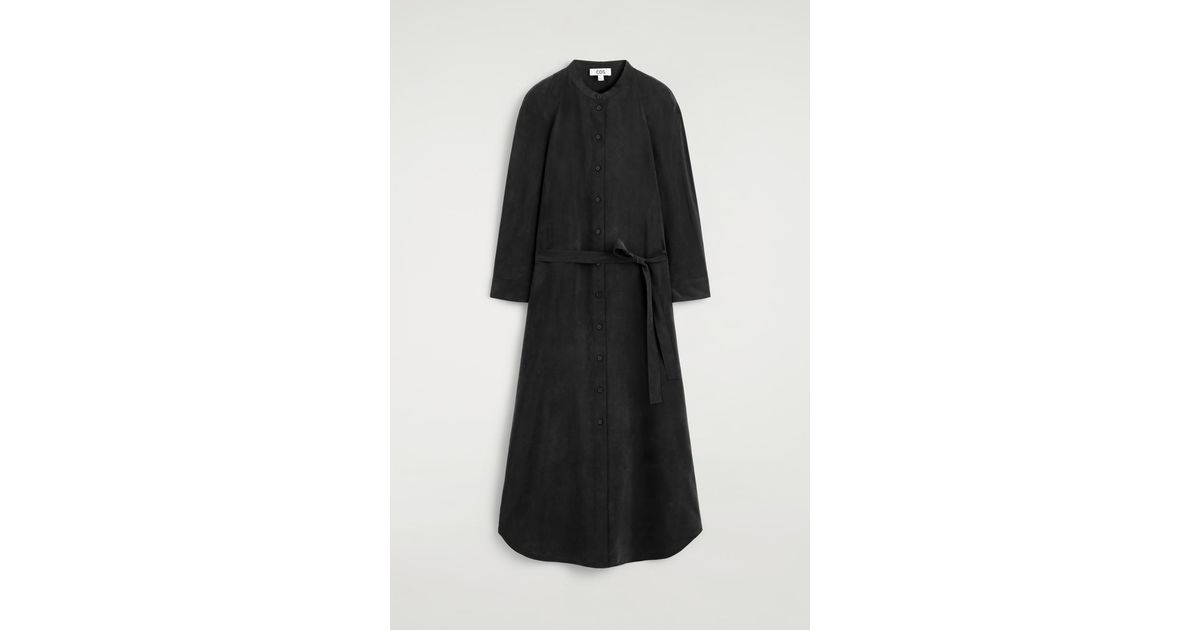 cos belted midi shirt dress Belted Collarless Midi Shirt Dress (Women)