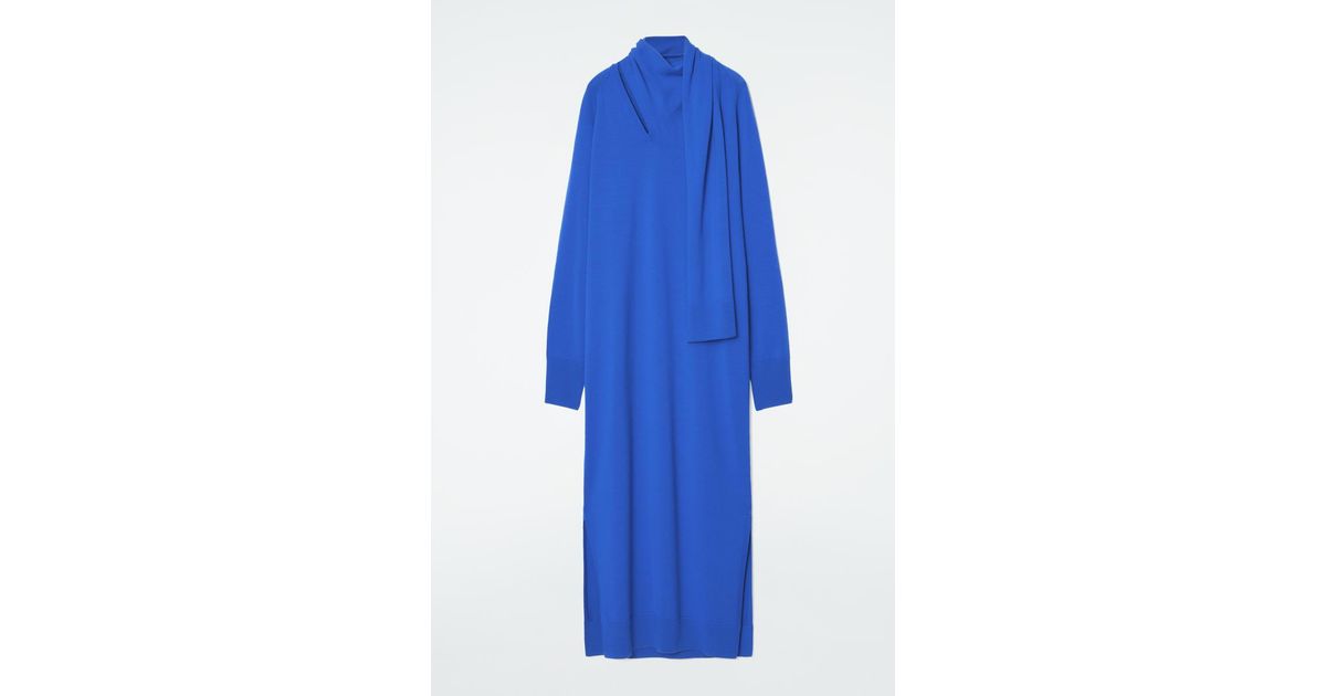 COS Scarf-detail Wool Maxi Dress in Blue | Lyst