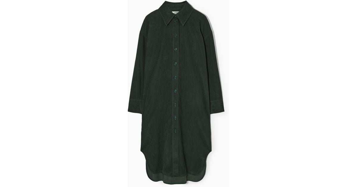 COS Corduroy Midi Shirt Dress in Green | Lyst UK