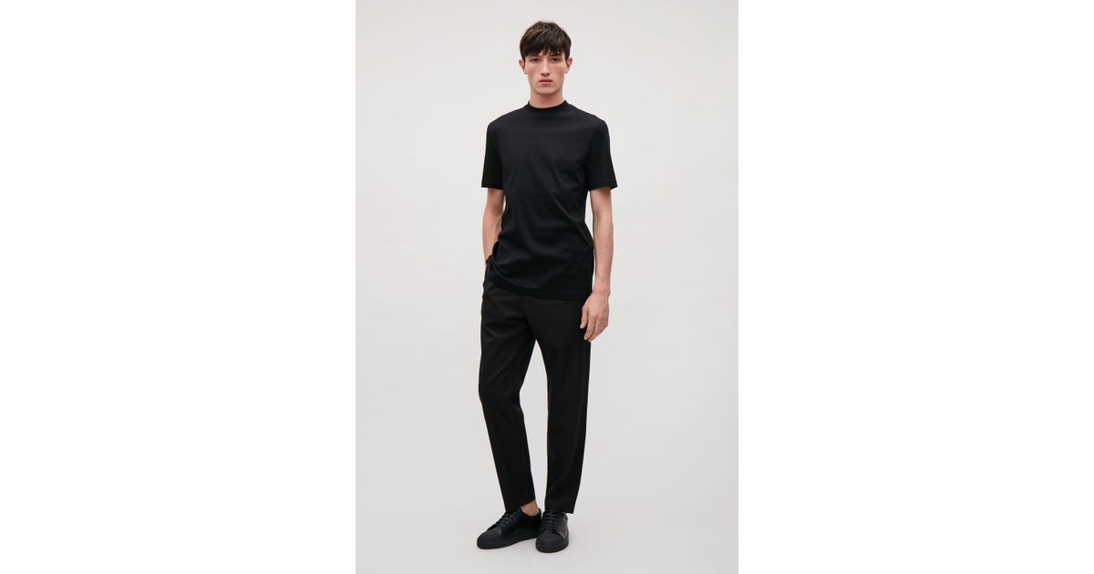 COS Cotton T-shirt With Raised Neck in 