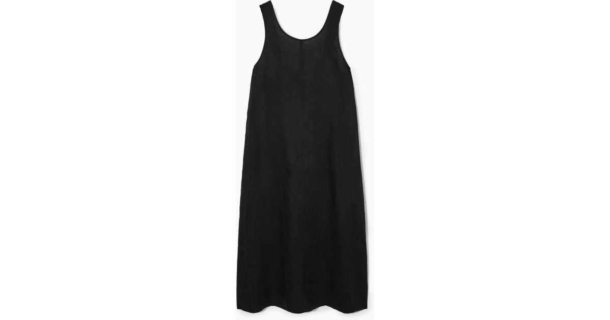 COS Gathered Linen Midi Dress in Black | Lyst
