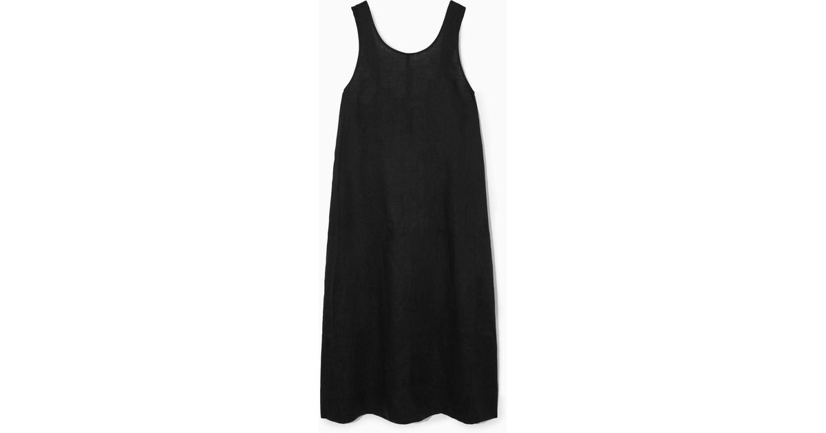 COS Gathered Linen Midi Dress in Black | Lyst