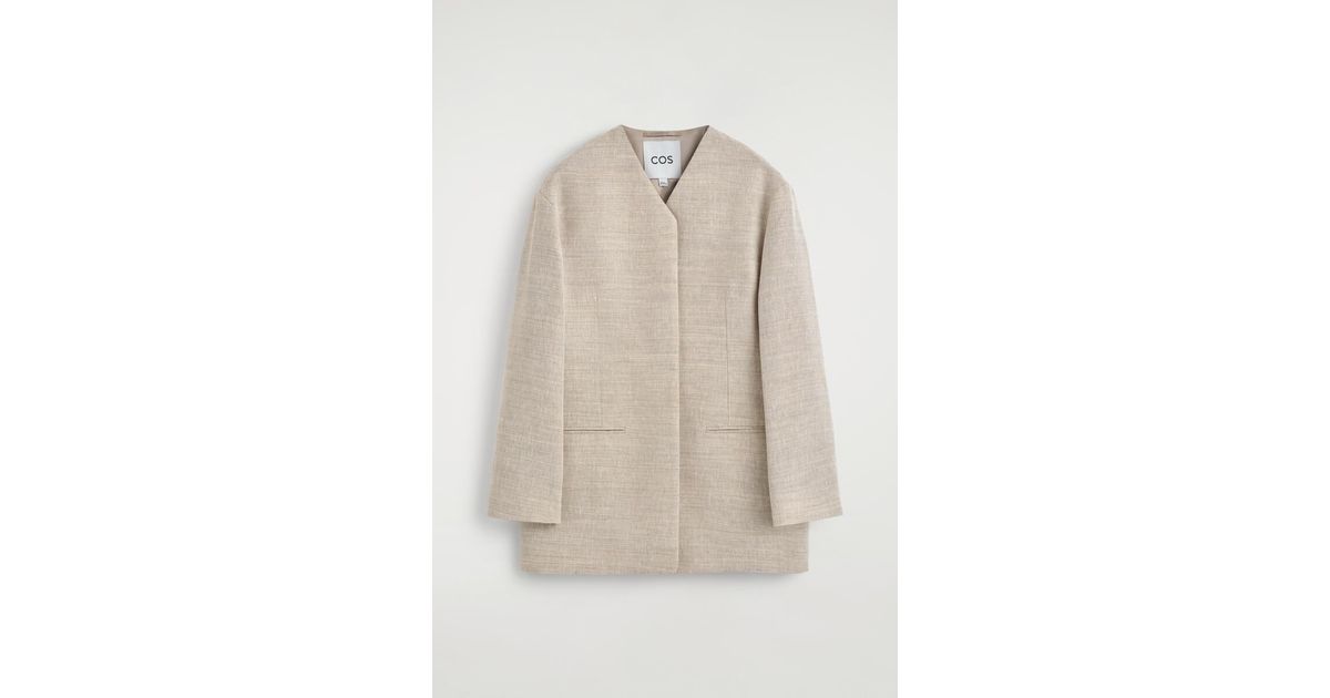 Structured Linen Jacket COS Structured Collarless Linen Blazer in Natural | Lyst UK