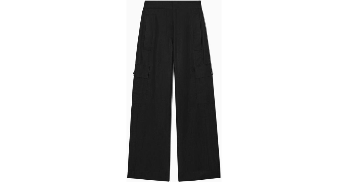 COS Wide-leg Linen-blend Cargo Pants in Black | Lyst