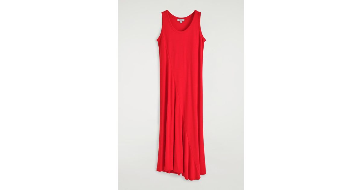COS Asymmetric Jersey Midi Dress in Red