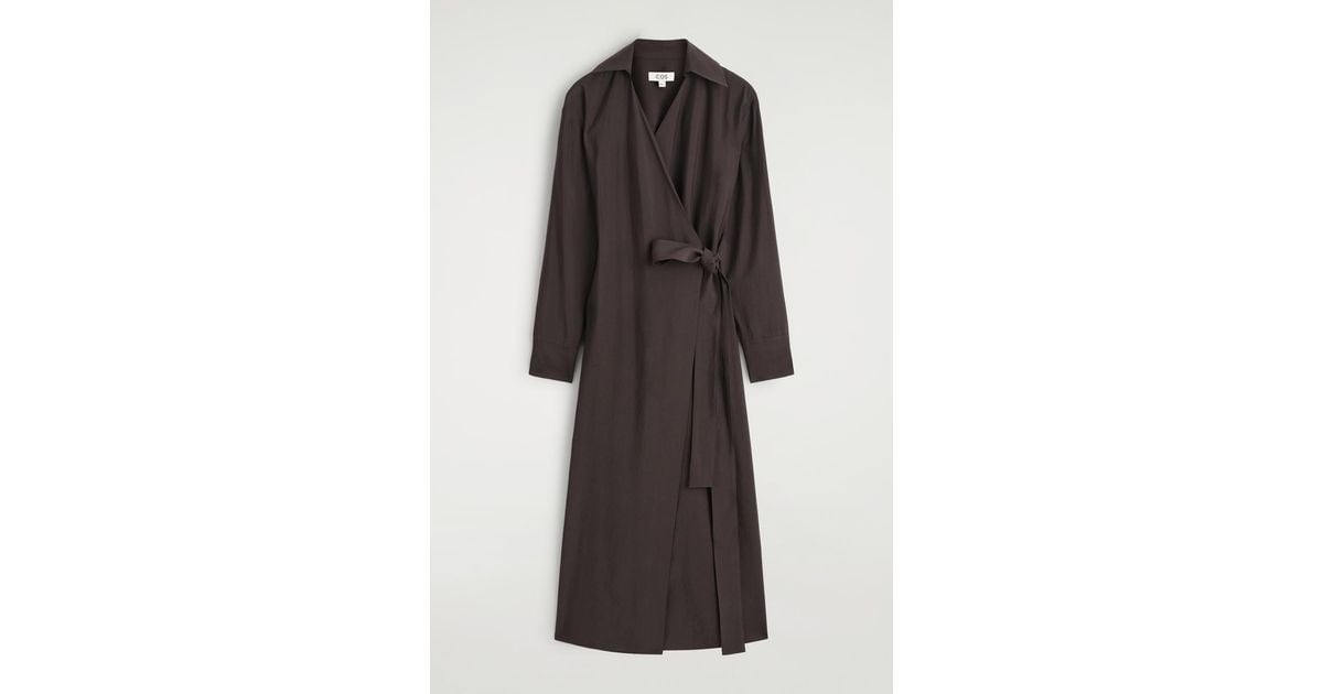 COS Modal Midi Wrap Dress in Brown | Lyst