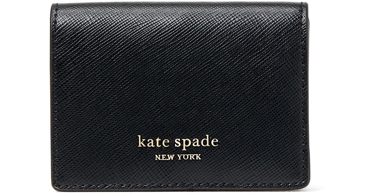 Kate Spade Spencer Saffiano Leather Business Card Case Card Holder in Black  | Lyst