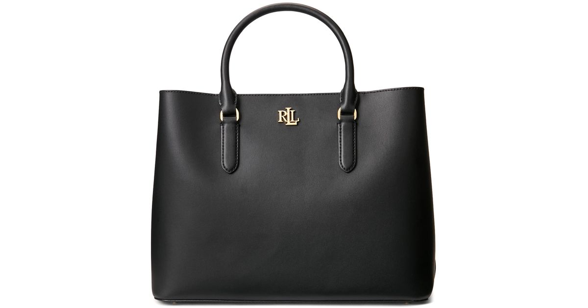 Lauren by Ralph Lauren Marcy Smooth Leather Large Satchel in Black