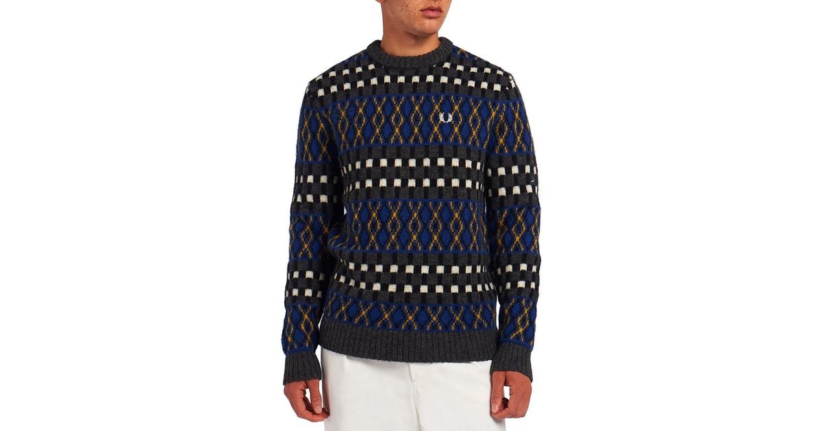 Fred Perry Fair Isle British Wool Jumper Sweater in Blue for Men Lyst