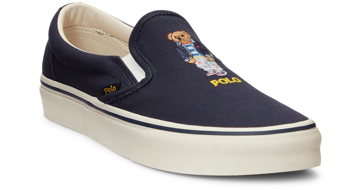 Polo Ralph Lauren Keaton Polo Bear Canvas Slip On Shoes in Blue for Men