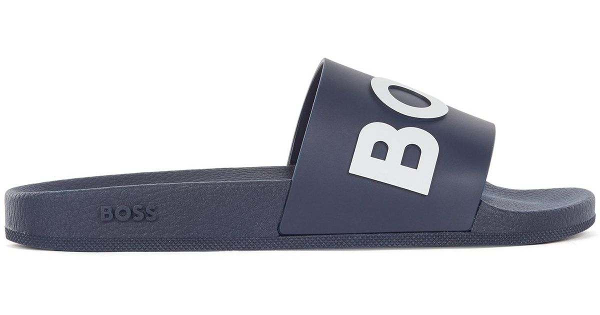 hugo boss sliders black and red