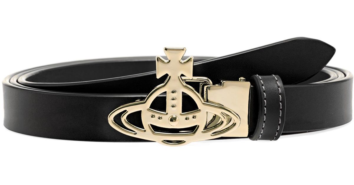Vivienne Westwood Belts Small Line Orb Buckle Belt / Light Gold Leather ...