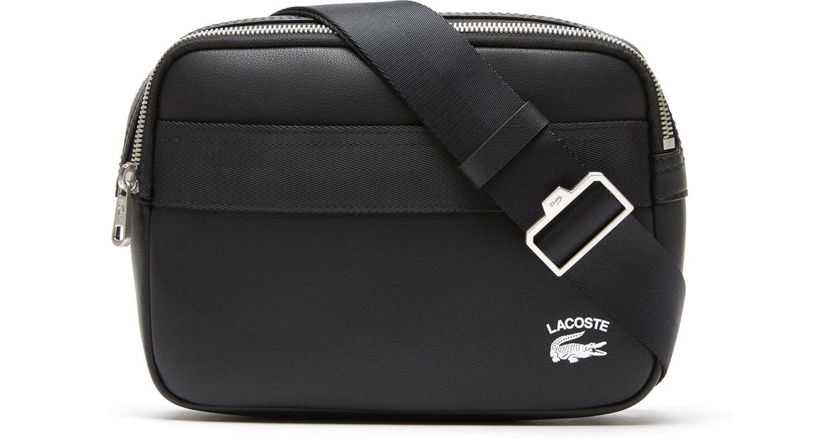 Lacoste Practice Leather Zip Reporter Messenger Bag in Black for Men