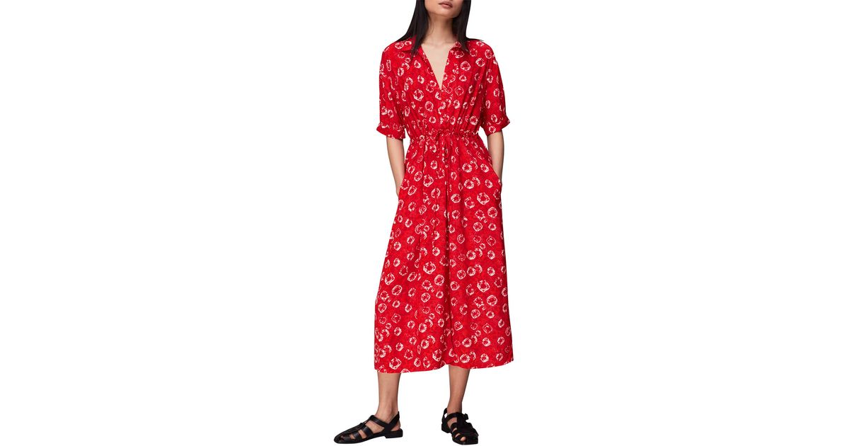 Whistles Hilda Tie Dye Floral Midi Dress in Red | Lyst