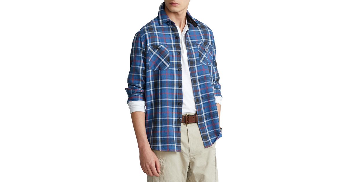Polo Ralph Lauren Classic Fit Plaid Flannel Work Shirt in Blue for Men