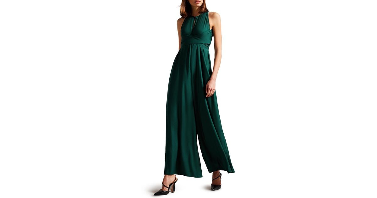Ted Baker Meriahh Halter Neck With Wrap Bodice Jumpsuit in Green Lyst