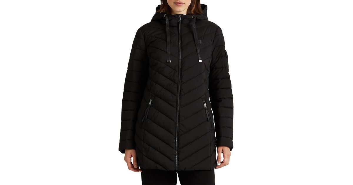 Lauren by Ralph Lauren Puffr Hood Insulated Coat Jacket in Black | Lyst UK
