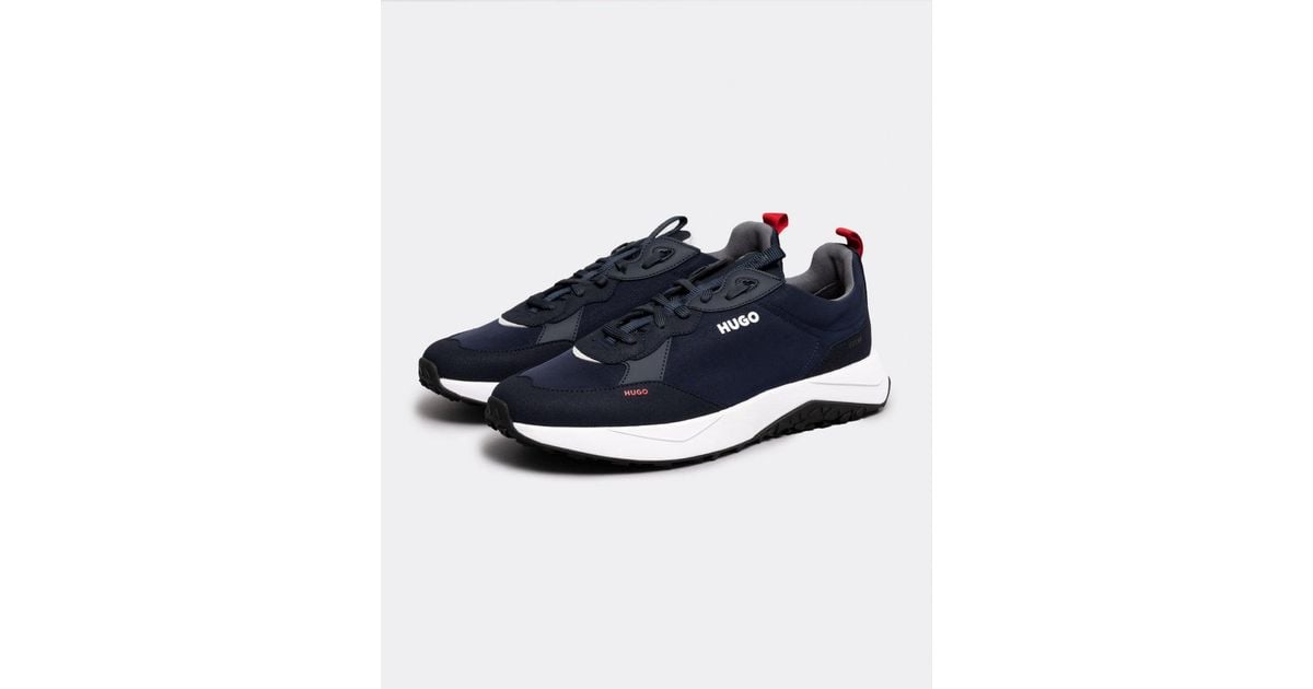 HUGO Kane Runn Mixed Material Trainers With Logo Details in Blue for Men |  Lyst
