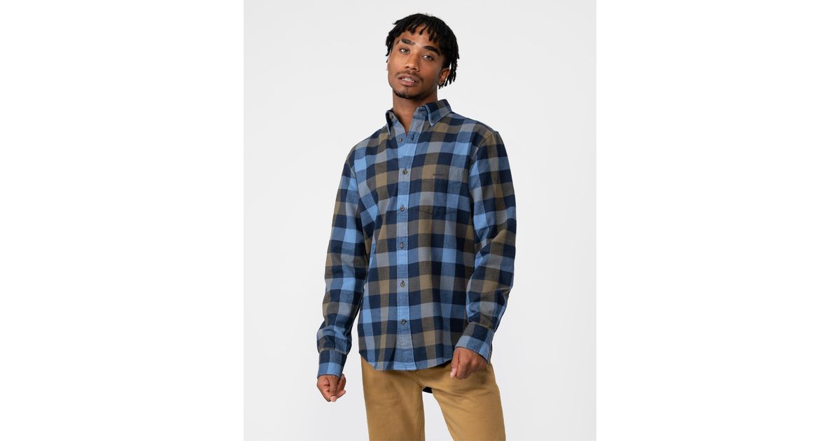 GANT Regular Fit Herringbone Flannel Check Shirt in Blue for Men