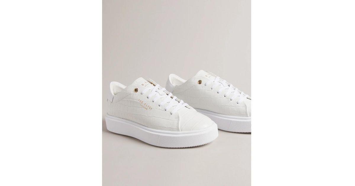 Ted Baker Artimi Croc Embossed Platform Trainer in White Lyst UK