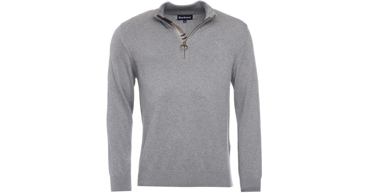 barbour essential lambswool half zip jumper light grey marl